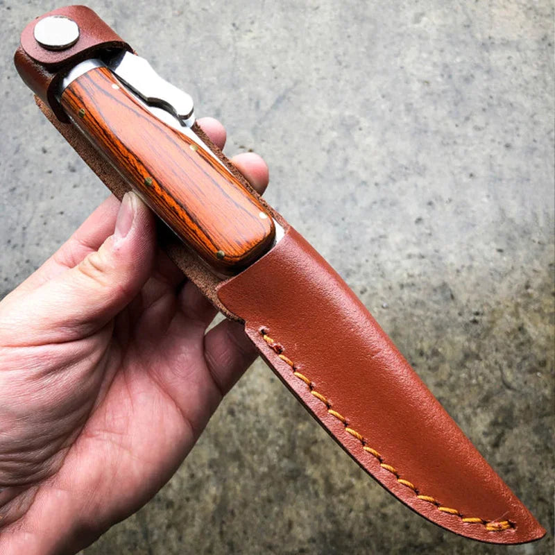Sharp blade wooden handle pocket knife best for hunting, camping, hiking