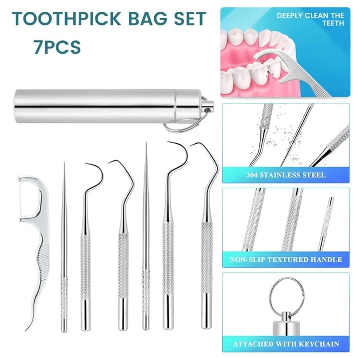 🔥Last Day Sale 49%OFF🎁Stainless Steel Toothpick Set 7pcs Reusable